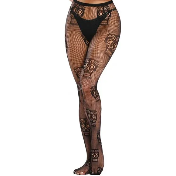 Graphic Diamond Fishnet Sheer Soft Nylon Women’s Pantyhose Stretchy Black Tights - Picture 4 of 17